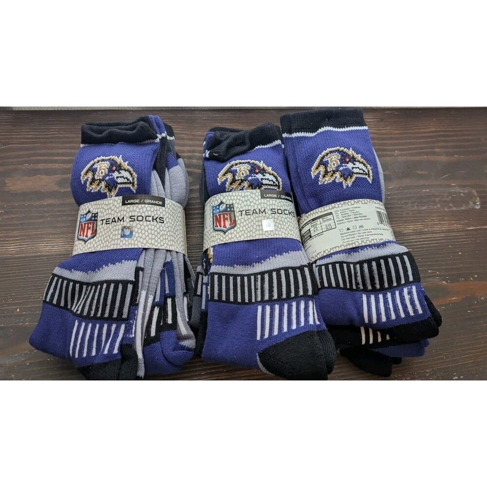 Baltimore Ravens Mens NFL Team Crew Socks Lot Of 9 Pairs Size Large